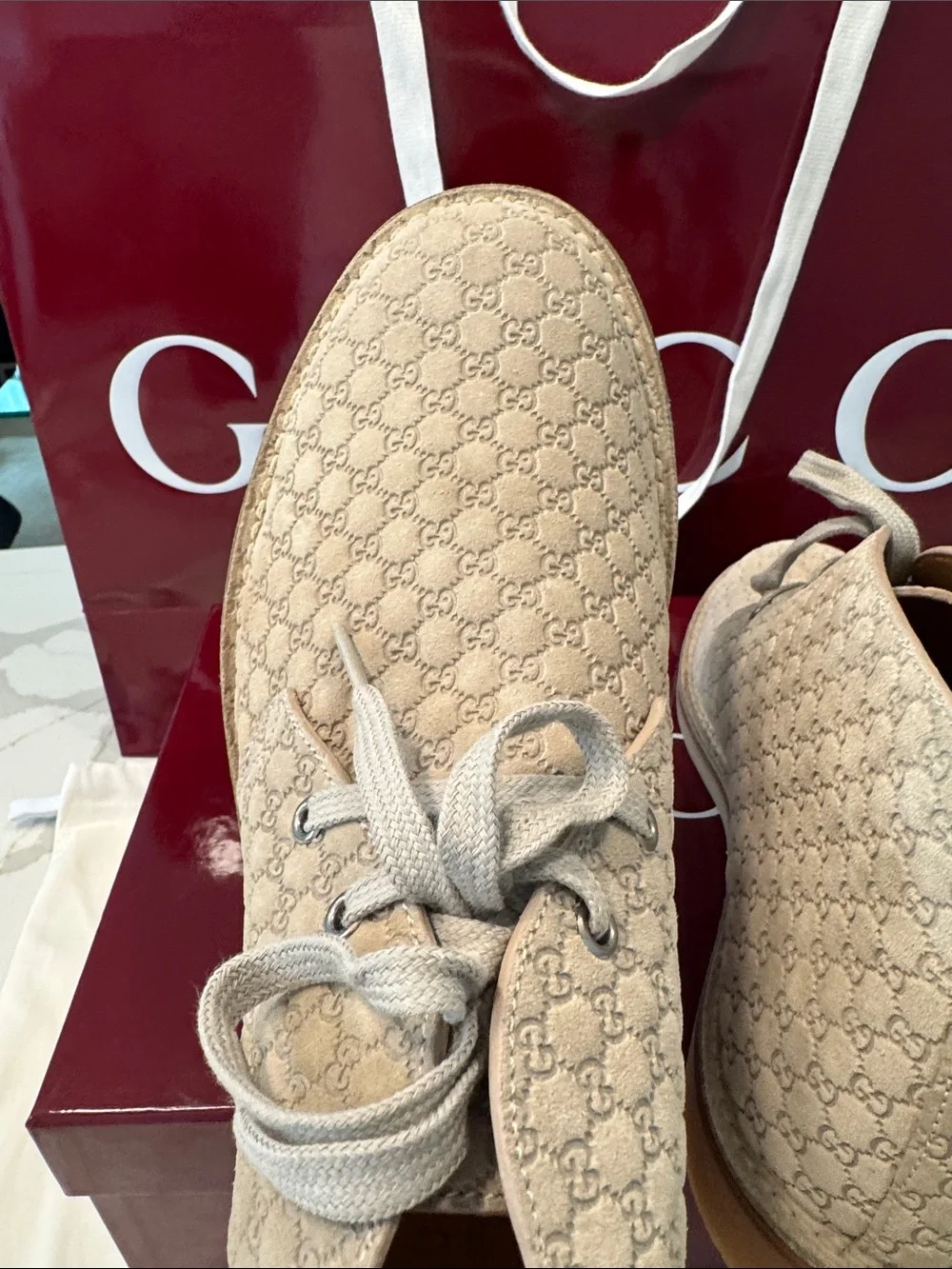 Gucci New  Beige GG Suede Chukka Boots Oatmeal EUR 10 US 11